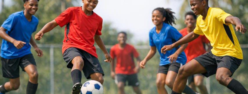 Jeunes joueurs encadrés par leur club sur un terrain